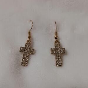 Gold tone cross earrings sparkling